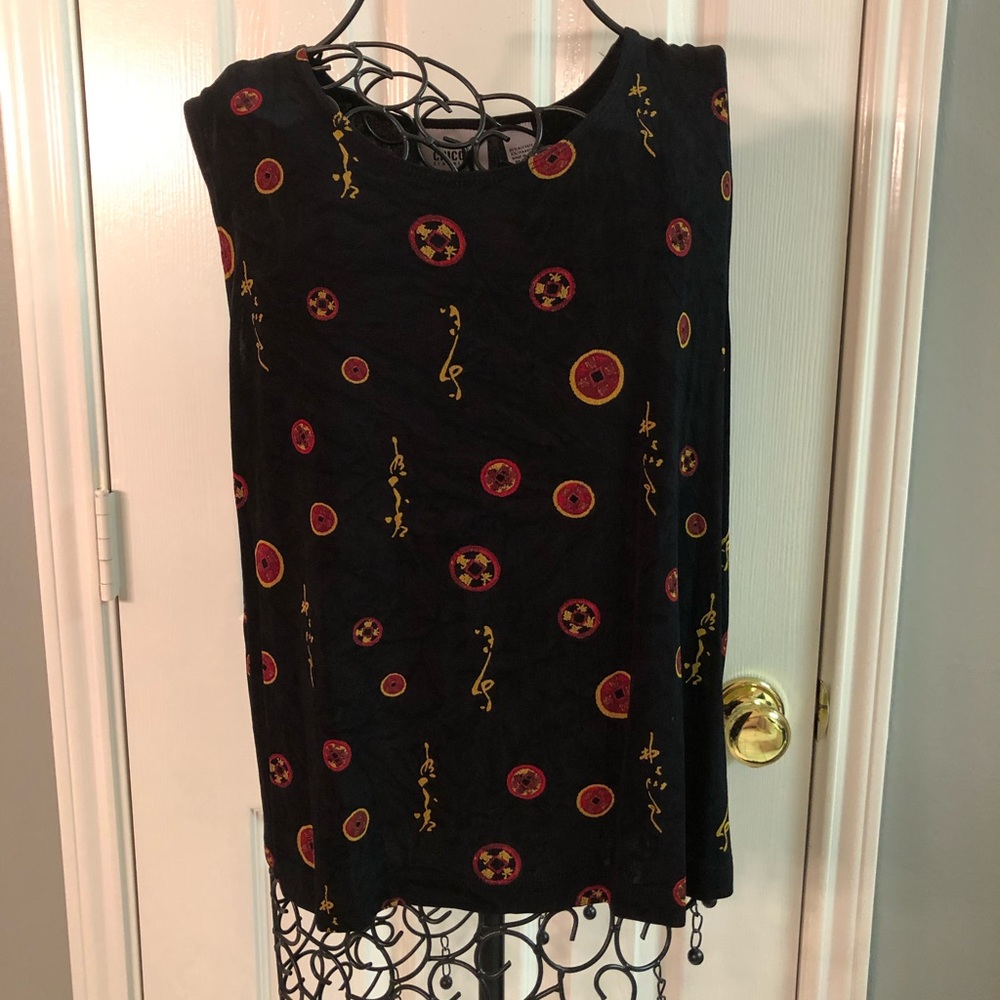Chico’s Travelers tank, black with design